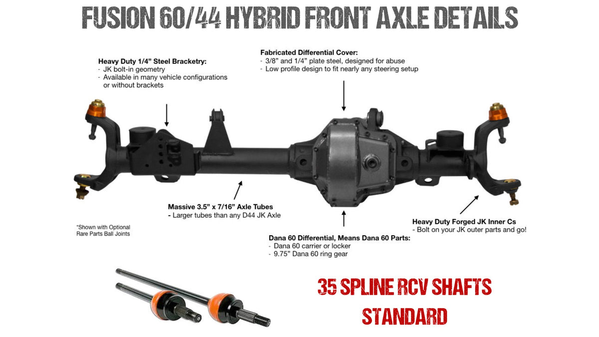 Fusion 60/44 Hybrid Front Axle Assembly for Jeep JK - fusion4x4